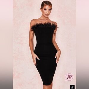 House of CB BIANCA Black Feather Strapless Dress